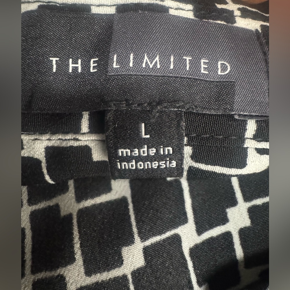 The Limited Black White Geometric Shirt Dress Roll Tab Sleeve Women's L - Picture 5 of 6